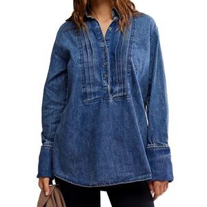 Free People We The Free After Hours Denim Long Sleeve Tunic Shirt Womens XS NWT